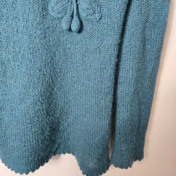 Irene Van Ryb Size L Mohair Blend Cowl Neck Teal Fuzzy Sweater Women's - Picture 7 of 10